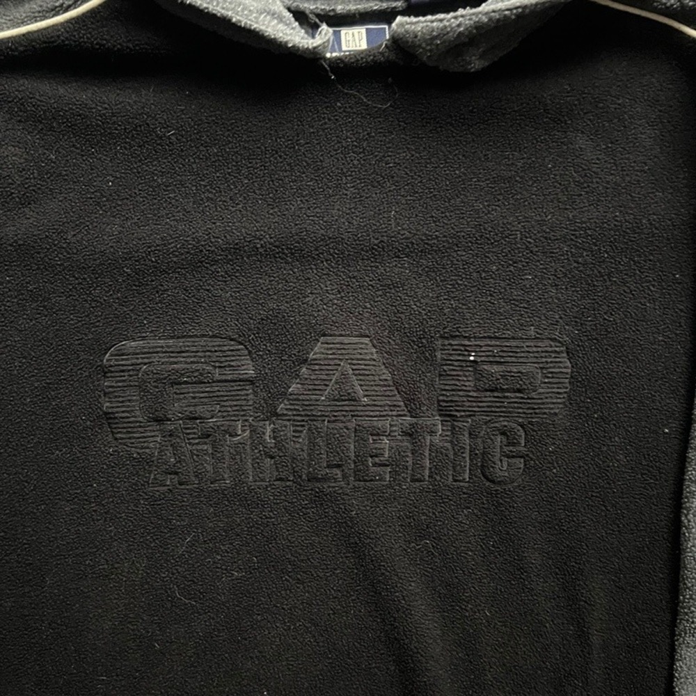Vintage Gap Hoodie Mens Large Black 1990s Fleece Athletic Logo Pullover - Picture 3 of 10